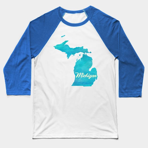 The State of Michigan - Watercolor Baseball T-Shirt by loudestkitten